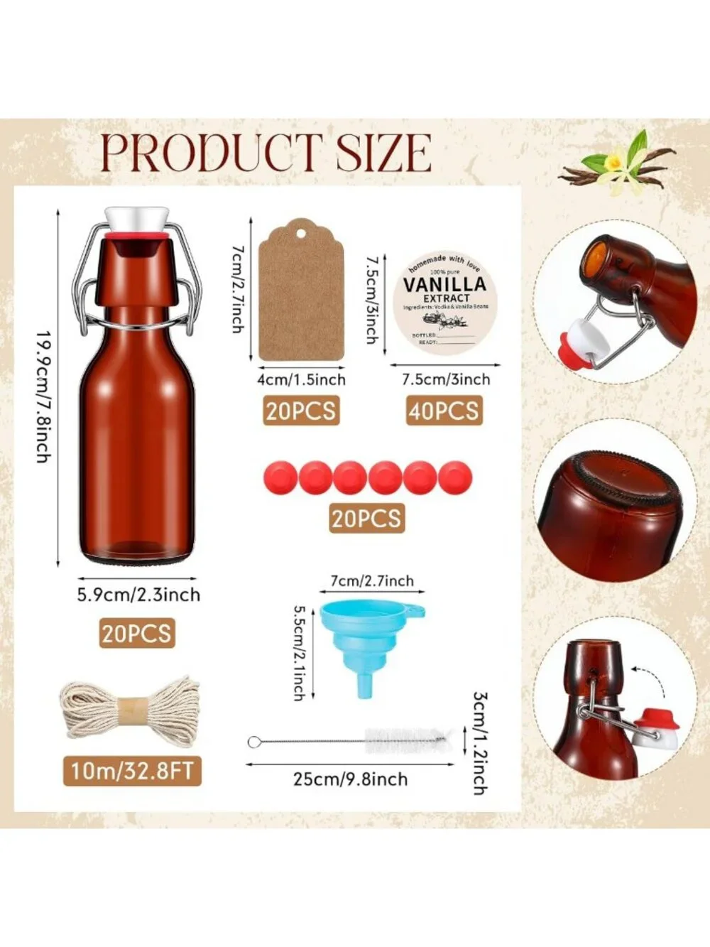 12 Sets Amber Glass Bottles for Vanilla Extract - 8 oz Swing Top Jars
